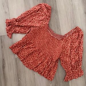 American Eagle Outfitters Red Floral Blouse